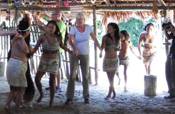Karen dancing with a tribe in the Amazon in April 2016.