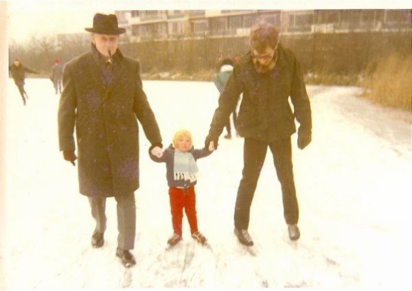 This photo was taken in or around December 1968, in The Netherlands. The photo is of Opa Profijt (my grandfather, and Jake's father). The little girl in the middle is me (Kaidjah). Dad loved to ice skate, and taught me how to do it at a very young age.